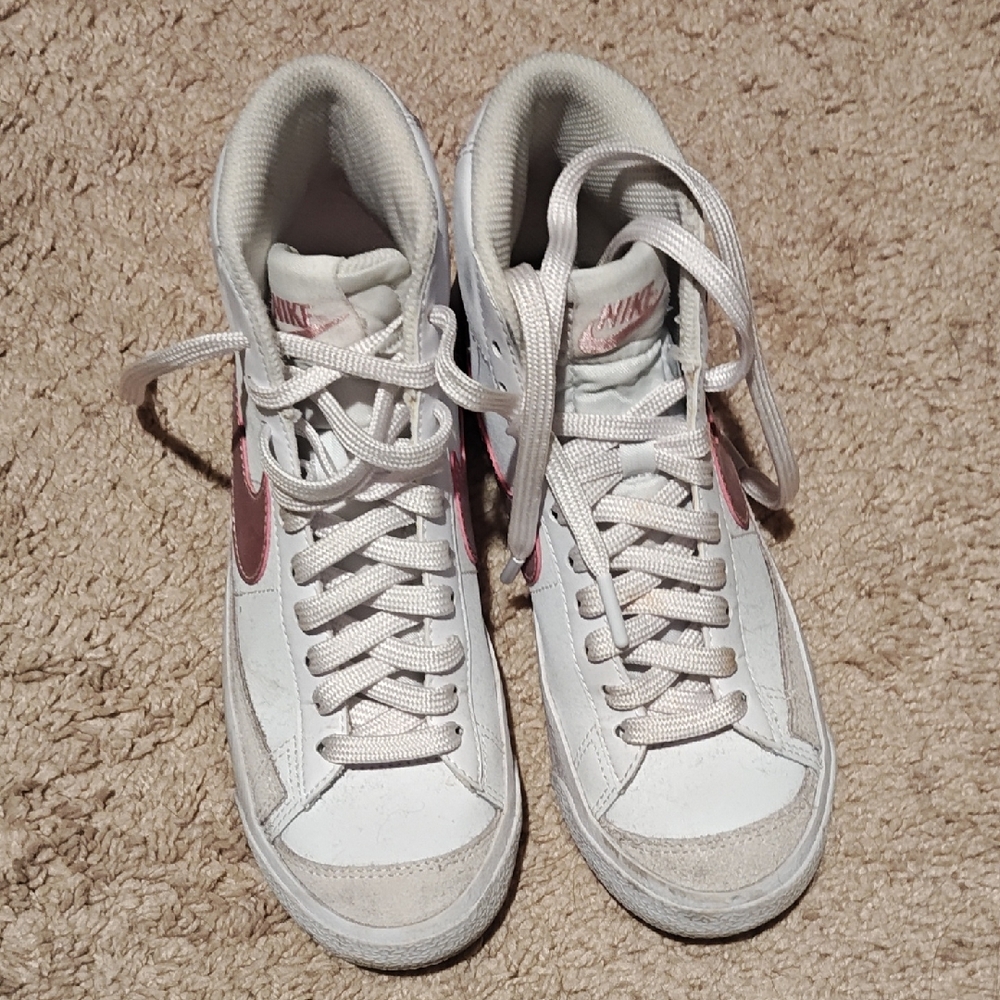 Nike White and Pink High-Top Sneakers